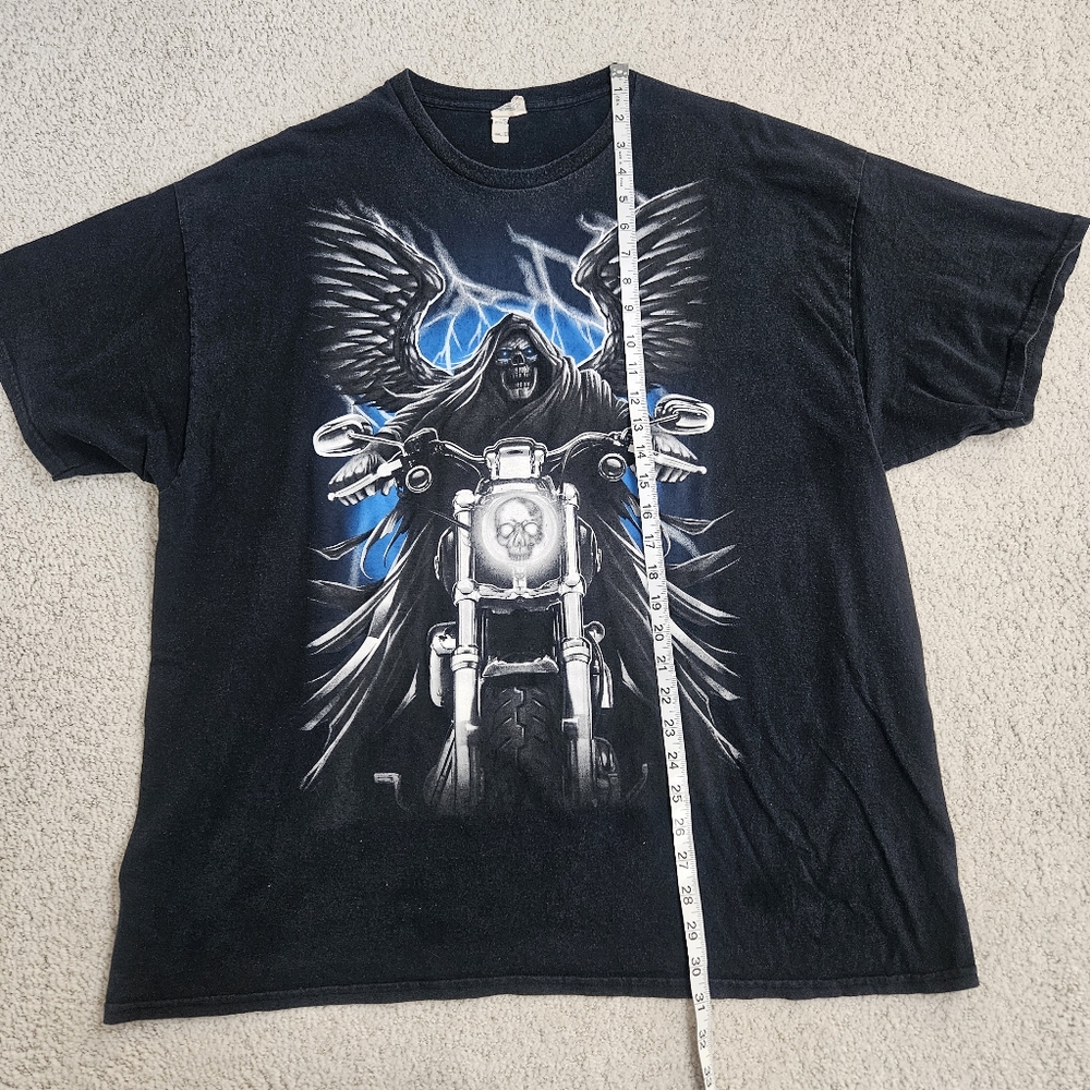 Vintage Y2K Biker Skelton Grim Reaper Short Sleeve Shirt Black Blue Graphic XXL - Picture 4 of 9